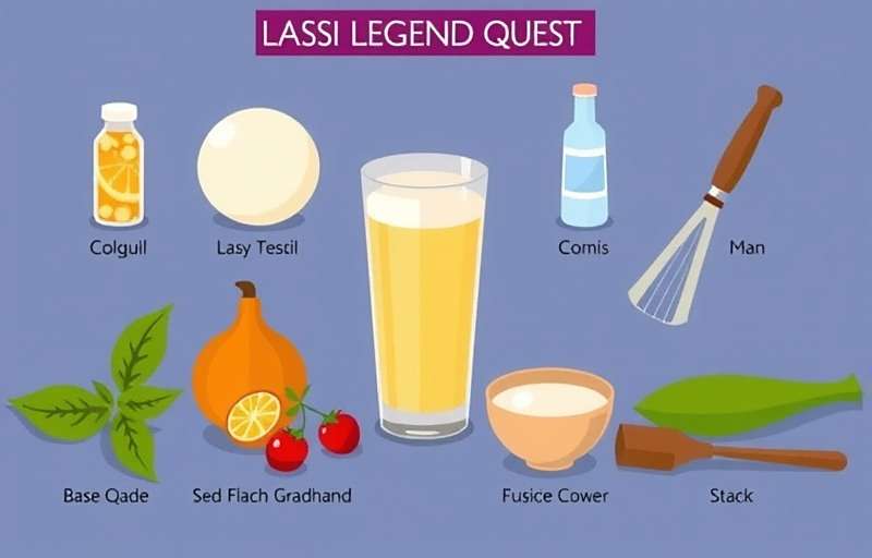 Lassi Legend Quest Pro Tips Illustration showing various lassi ingredients and tools with pro tips highlighted